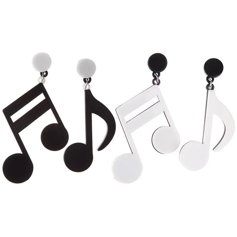 New Brief Punk Symbol Resin Dangle Earrings Black White Music Note Acrylic Drop Earrings for Women Party Jewelry 2024