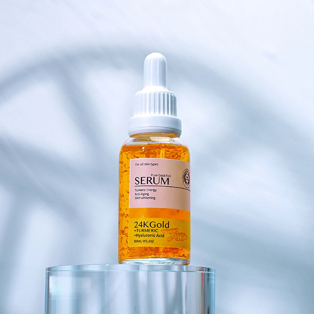 AiXin Private Label 30ML Deep Moisturizing Anti Aging Skin Whitening Hyaluronic Acid Tumeric 24K Gold Foil Serum