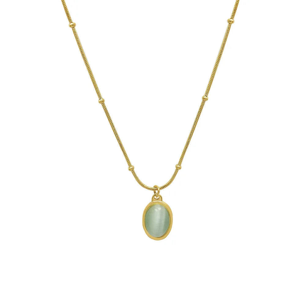 Hypoallergenic French Vintage 18k Gold-Plated Ins Jewelry Opal Oval Pendant Necklace Female Clavicle Chain