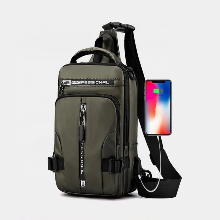 Multifunctional Outdoor Travel Water Resistant Crossbody Sling Backpack Men Fashion Chest Bag with USB Charging Hole