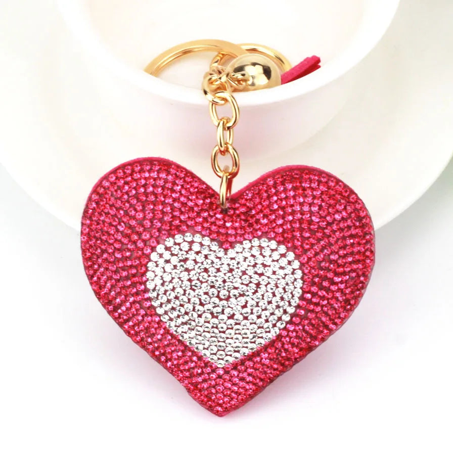 Personalized Heart Leather Keychain Girl's Romantic Love Key Ring Bling Crystal Rhinestone Heart Shape Key Chains Heart Keychain