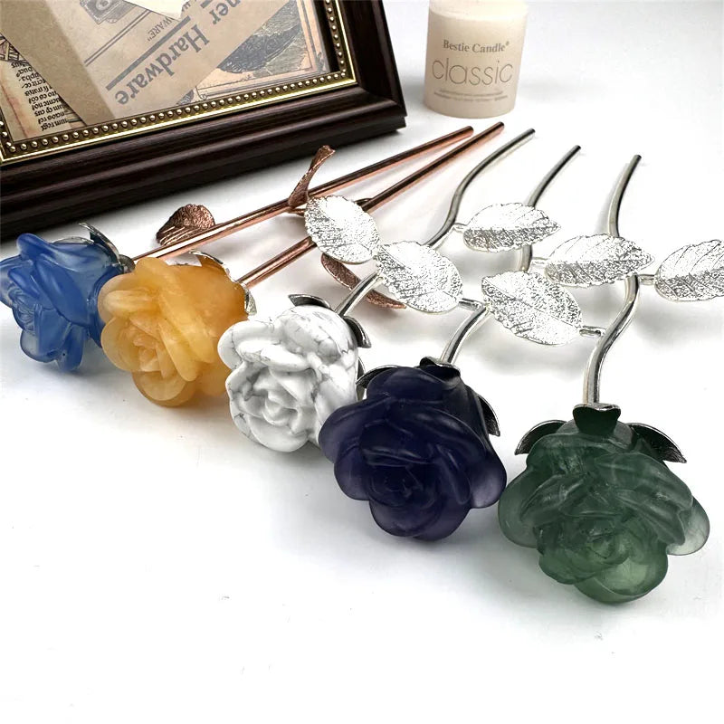 Hot Sale Crystal Crafts Natural Crystal Blue Opal Yellow Calcite Artificial Rose Flower for Gifts