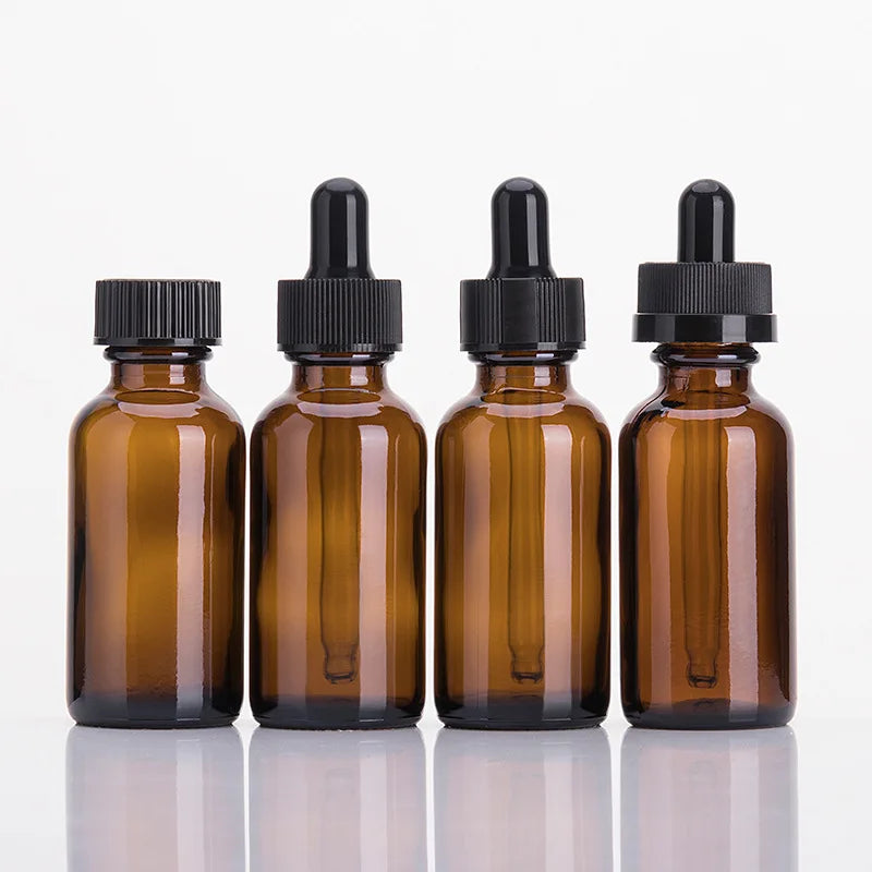 High Grade Personal Care 30ml Essential Oil Bottle Amber Glass Bottle With Black Plastic Dropper