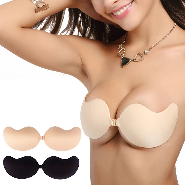 Mango Silicone Bra Thicken Soft Push-up Front Closure Logo Cup Wire-Free Washable Reusable Invisible Safe Adhesive Hipster