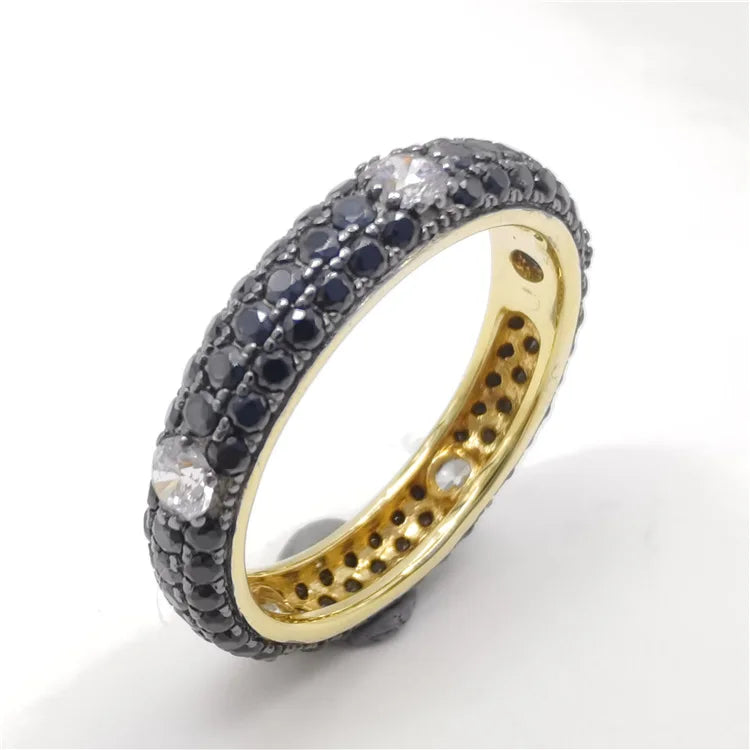 CZ Engagement Ring Bezel Setting Black Spinel White Zircon Cubic Zirconia 925 Sterling Silver Women's Rings Top Selling