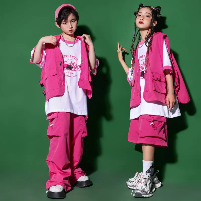 Girls Jazz Dance Dress Handsome Japanese Street Costume Set Children Hiphop Runway Stage Trend