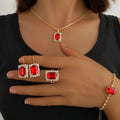 Wholesale  Fashion Women Jewelry Green Red Colorful Square Zirconia Jewelry Set Bracelet Ring Earrings Necklace Set
