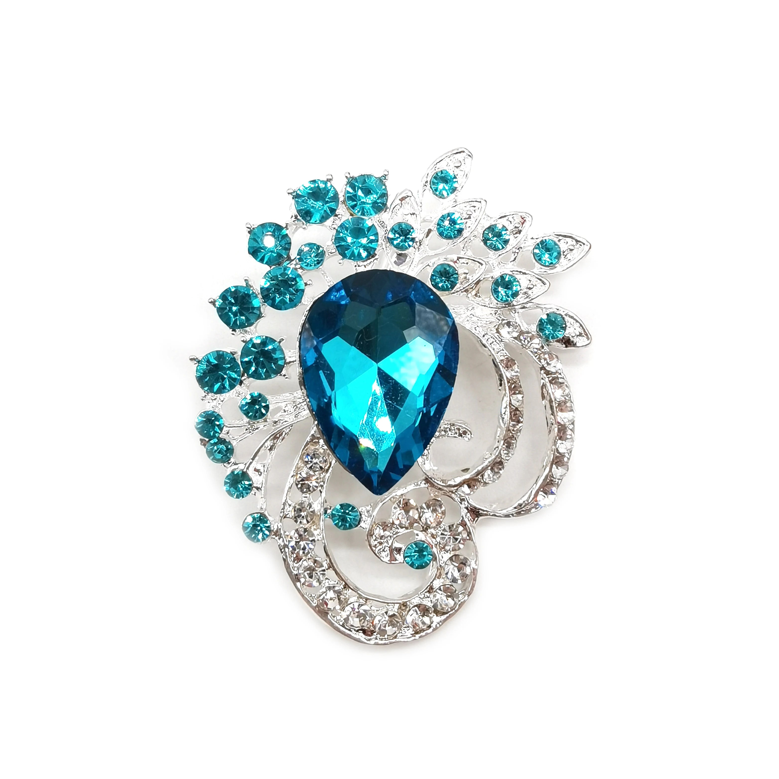 Elegant Alloy Metal Blue Crystal Rhinestone Brooch Pin Wedding Party Brooch Jewelry Gift Brooch