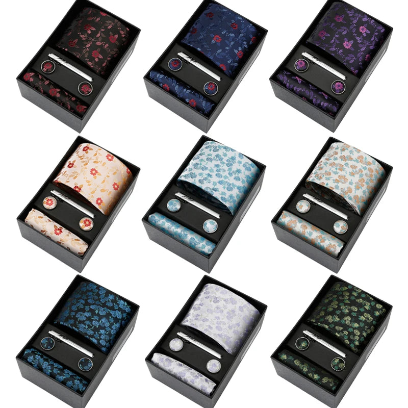 Necktie Set Fashion Mens Tie Gift Box Set With Necktie Pocket Square Cufflinks Ties Clip Suit Accessories for Business Wedding