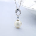 925 Sterling Silver Pure Simple Fresh Water Round Silver Pearl Leaf Pendant Pearl Necklace