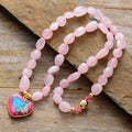 Natural Rose Quartz Stone Heart Pendent Necklace for Women Oval Beaded Choker Healing Energy Crystal Fashion Jewelry Wholesale