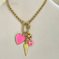 NM47308 Pink Enamel Heart Anchor Pull Tab Charm Carabiner Clasp Rolo Chain Choker Pendant Necklace 18k Gold Plated Women Jewelry