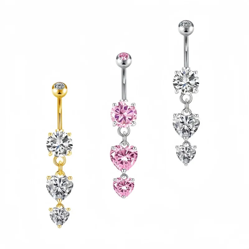 Heart Shaped Pendant Navel Ring Inlaid Zircon Tassel Double Heart Navel Nail Piercing Jewelry  Wholesale Customization
