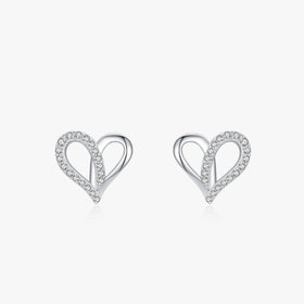 Ailmay Real 925 Sterling Silver Romantic Cute Shiny Clear CZ Line Hearts Stud Earrings for Women Engagement Anniversary Jewelry