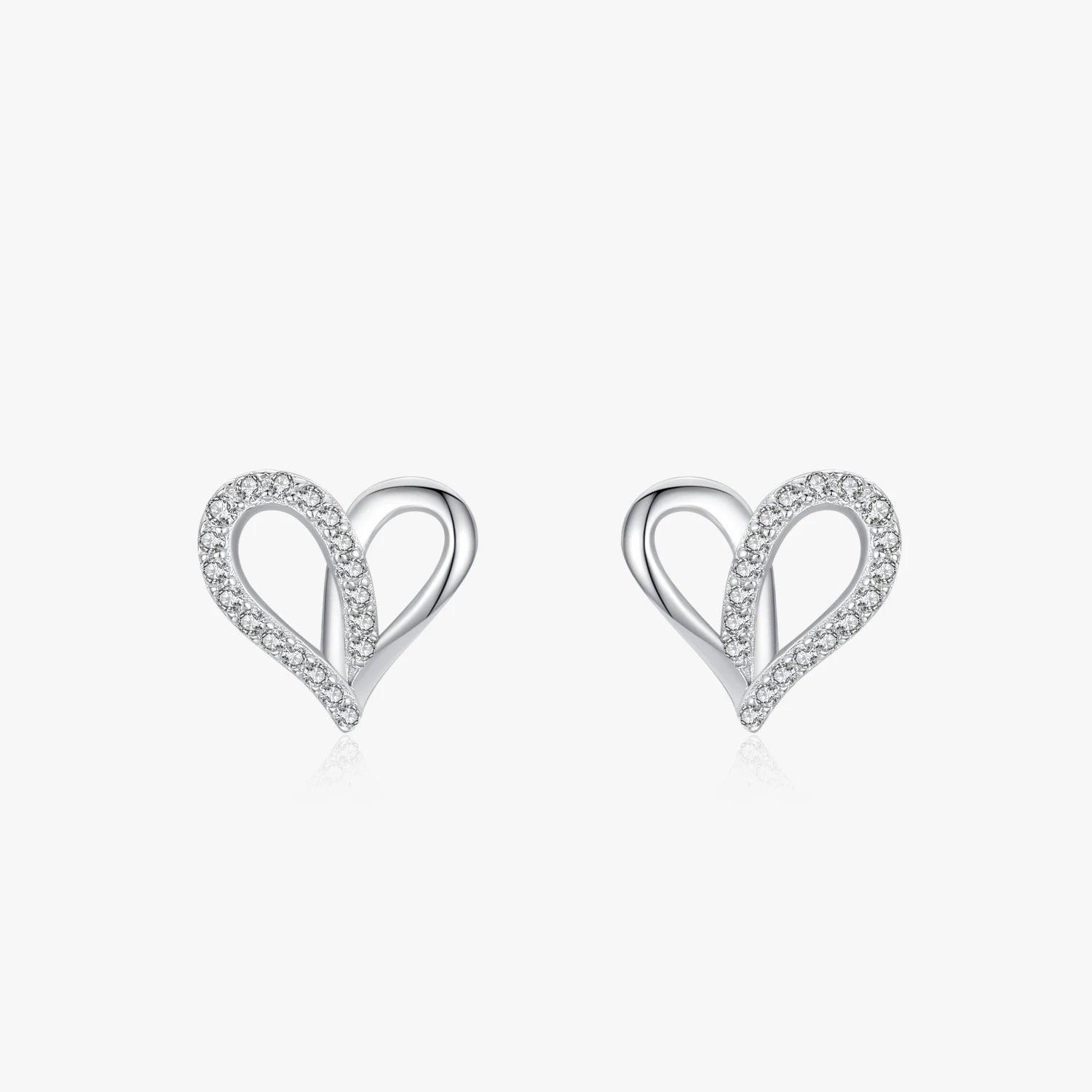 Ailmay Real 925 Sterling Silver Romantic Cute Shiny Clear CZ Line Hearts Stud Earrings for Women Engagement Anniversary Jewelry