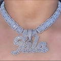 Custom Micro Paved CZ Brush Cursive Letter Two Tone Pendant Purple Name Necklace Baguettes Chain Personalized Zircon for Parties