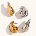 Dingran Luxury 18K Gold Plated Stainless Steel Stud Earrings New Design Water Drop with Zircon Tarnish Free for Weddings Parties