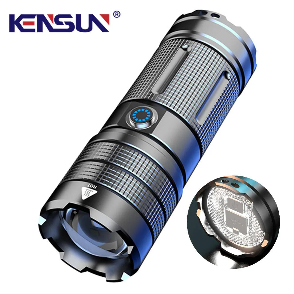 Helius White Laser Beam SMD Tail Light Telescopic ZOOM Power Bank Rechargeable Waterproof Led Lantern Torch Lihgt Flashlights