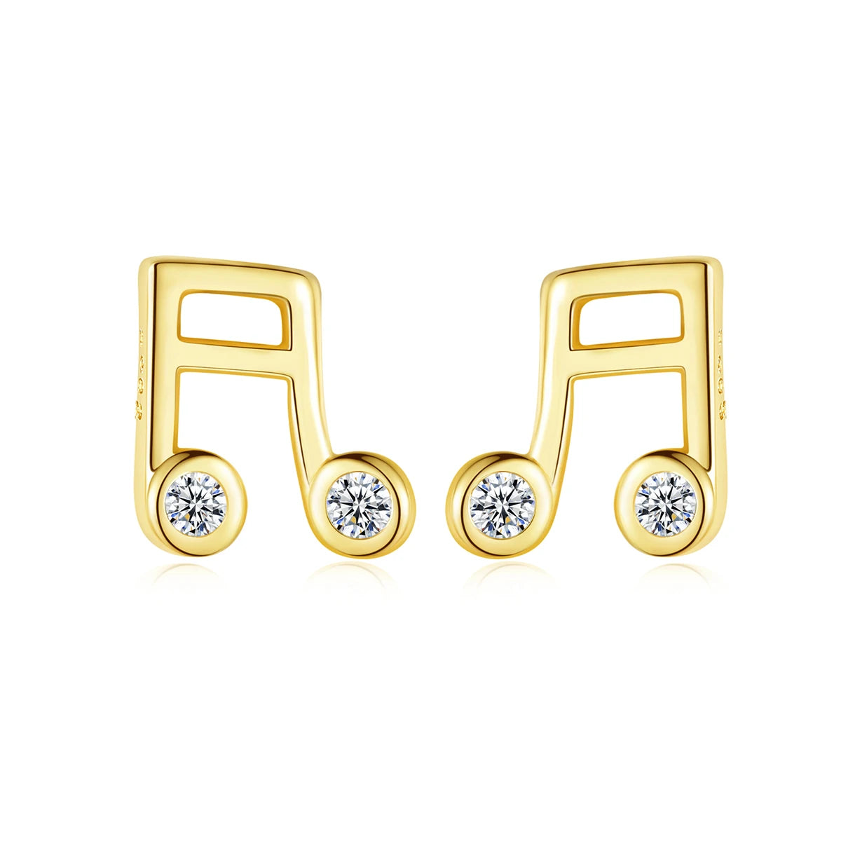 CZCITY New Simple Music Note Earrings Studs 14K Gold Plated 925 Silver Fine Jewelry for Lady Minimalist Earring