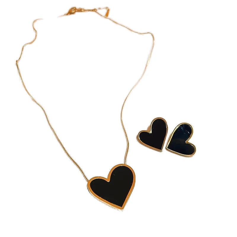 Japanese Korean Style Simple Shell Heart Necklaces Earrings Set Titanium Steel Collarbone Durable Stainless Steel Color-Do Not