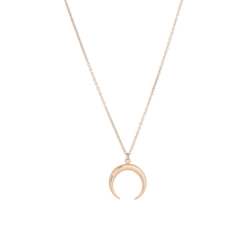 High Quality 316L Stainless Steel Lune Crescent Moon Necklace Pendant 18K Gold Plated Link Chain Vintage Best Friend Fashionable