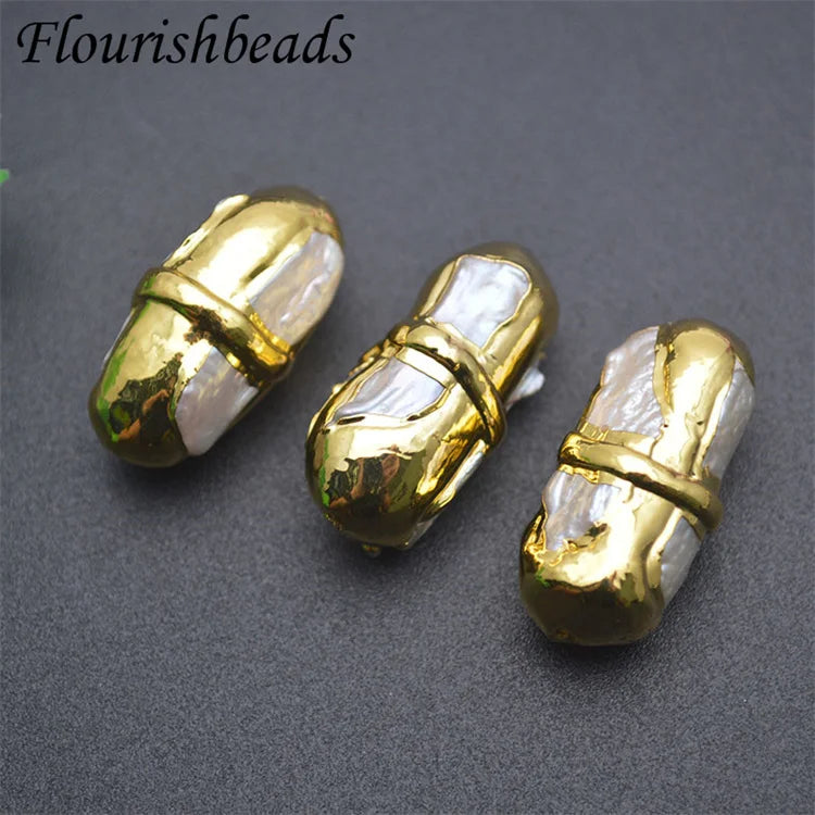 Wholesale Gold Plated Natural Freshwater Pearl Long Oval Shape Loose Pearl Beads for DIY Woman Jewelry Bracelet Making