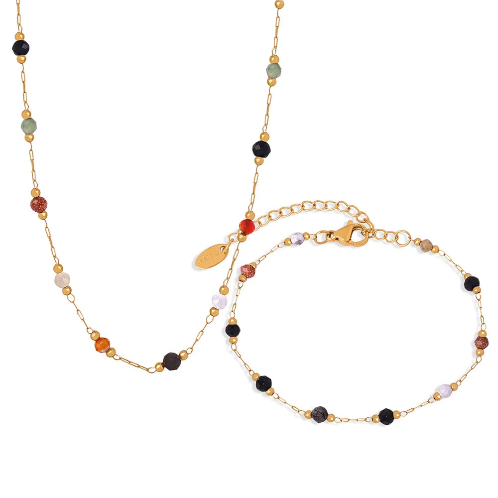 MICCI New Arrival 18K Gold Plated Colored Crystal Beads Stainless Steel Necklace Jewellery for Women