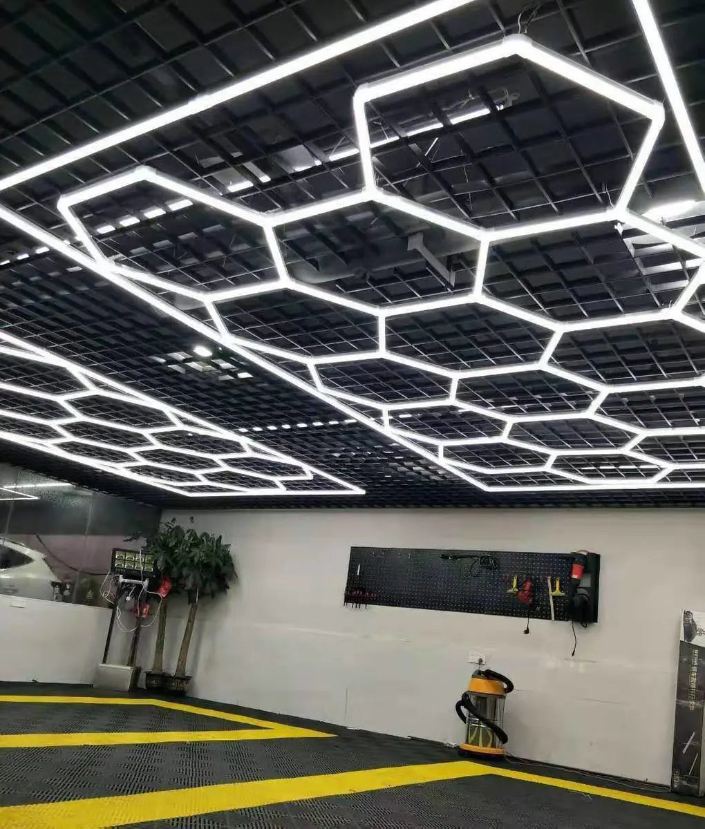 LED Hexagon Garage Light for Car Detailing 6000K Cold White for Workshop Ceilings