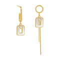 DAIHE 2024 New Arrival Korean S925 Silver Needle Square Geometric Asymmetric Tassel Earrings for Women