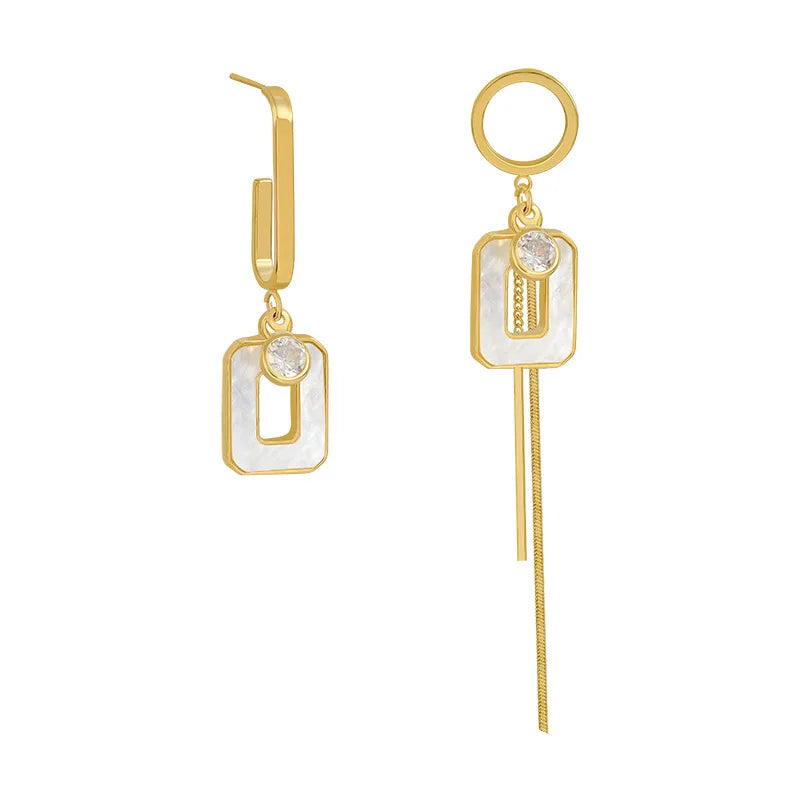 DAIHE 2024 New Arrival Korean S925 Silver Needle Square Geometric Asymmetric Tassel Earrings for Women