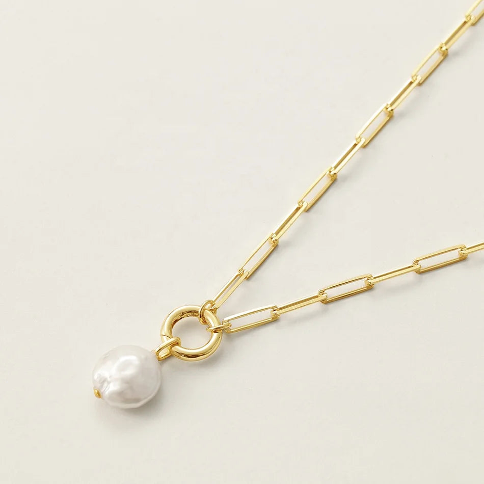 Nagosa Classic Jewelry 18k Gold Vermeil 925 Sterling Silver Flat Freshwater Pearl Pendant Necklaces