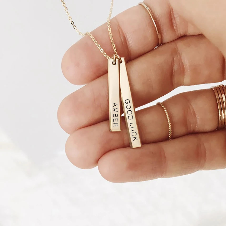 EManco Blank Nameplate Necklace Custom Engrave Gold Plated Stainless Steel Bar Pendant Necklace Chain Jewelry Women Accessoires