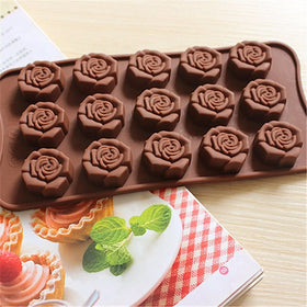 15 Cavity Silicone Flower Rose Chocolate Mousse Cake Candle Soap Mold Baking Ice Tray DIY Mould