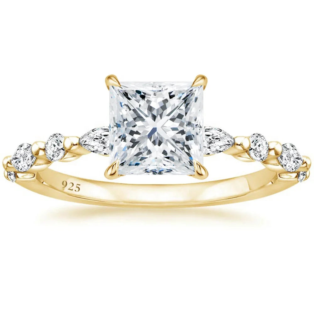 Fine Jewelry Rings Women 2CT 925 Sterling Silver Ring Princess Cut CZ Engagement Ring Cubic Zirconia Wedding Band