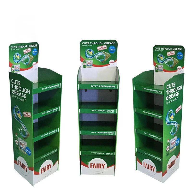 Fully-Color Printed Cardboard Floor Display Custom 4-Layer Eco-Friendly Paper Display Corrugated Floor Display Rack for Bottles