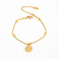 18K Gold Plated Figure Coin Charm Pendant Snake Chain Bracelet Stainless Steel Stylish Fashion Jewelry Wholesale