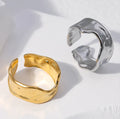 Fashion Women's Jewelry Irregular Lava Texture Stainless Steel Plated 18K Gold Opening Ring Wholesale