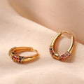 Stylish Design Sense Vintage Geometric Oval Brass Gilt Colored Zircons Exquisite Earrings for Women