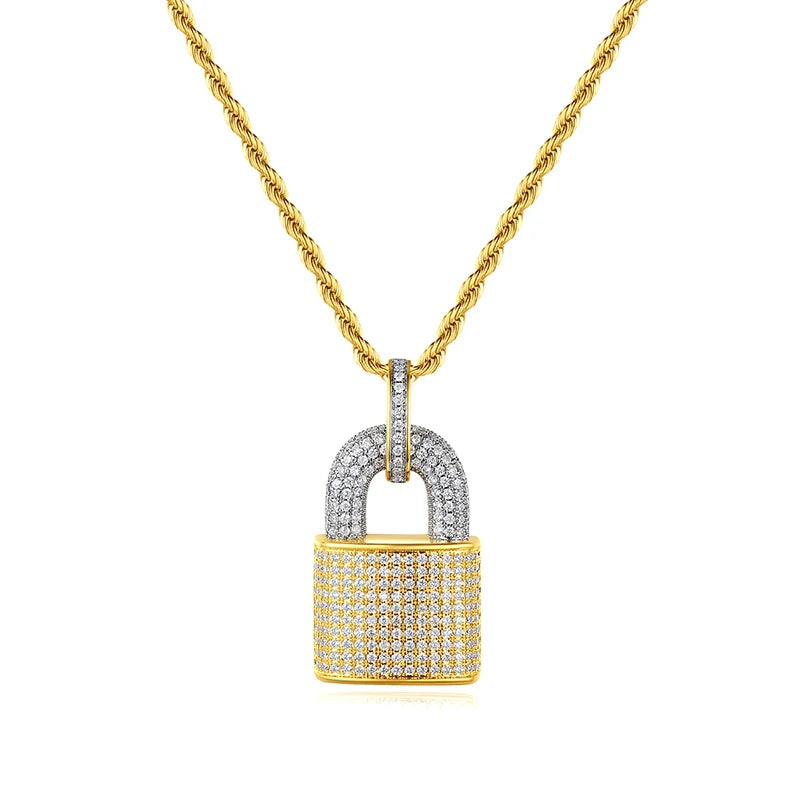 JINSE Hiphop Jewelry Rhodium White Gold Plated Brass Mens Iced Out 5a Cubic Zircon Diamond Lock Pendant