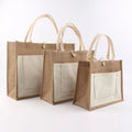 Fashion Custom Logo Printing Women's Linen Handbag Reusable Travel Handle Gift Shopping Product Tote Jute Bag