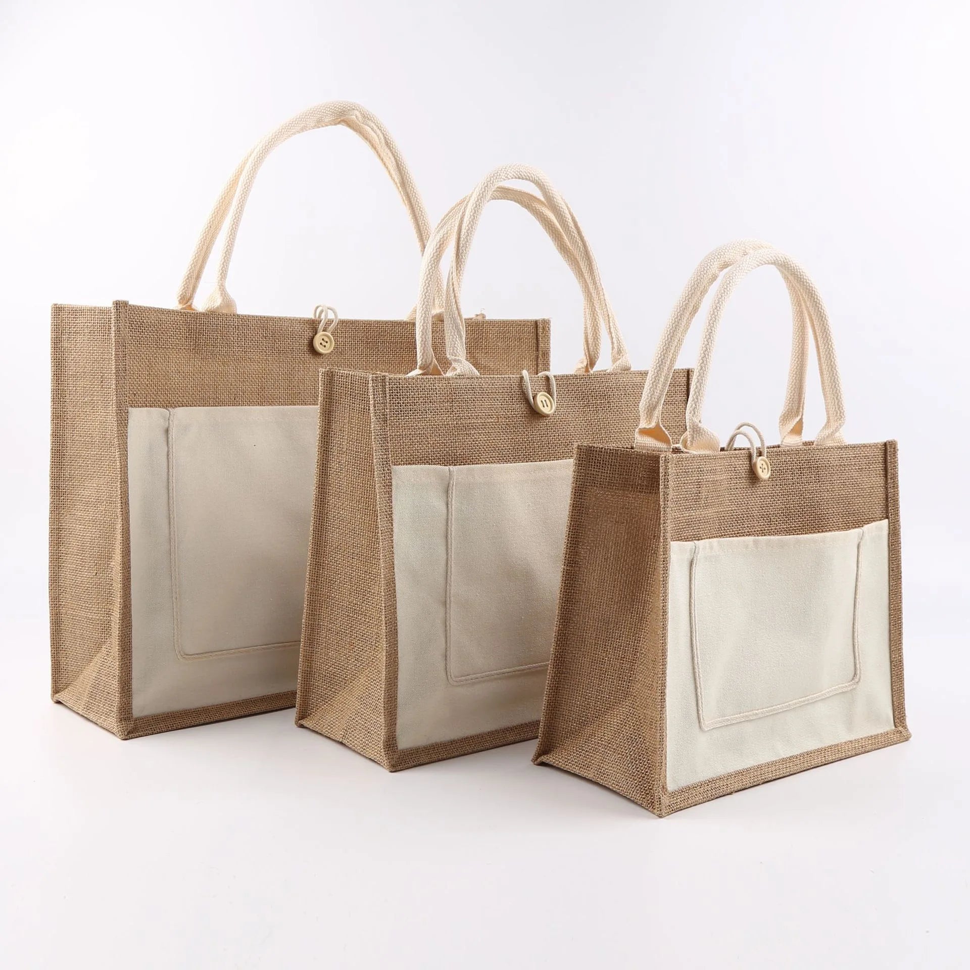 Fashion Custom Logo Printing Women's Linen Handbag Reusable Travel Handle Gift Shopping Product Tote Jute Bag
