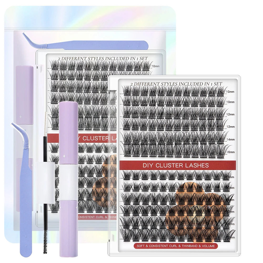 Private Label DIY Segment Eyelashes Soft Handmade 0.07mm Natural Individual Pre Cut Diy Cluster Lashes Kit