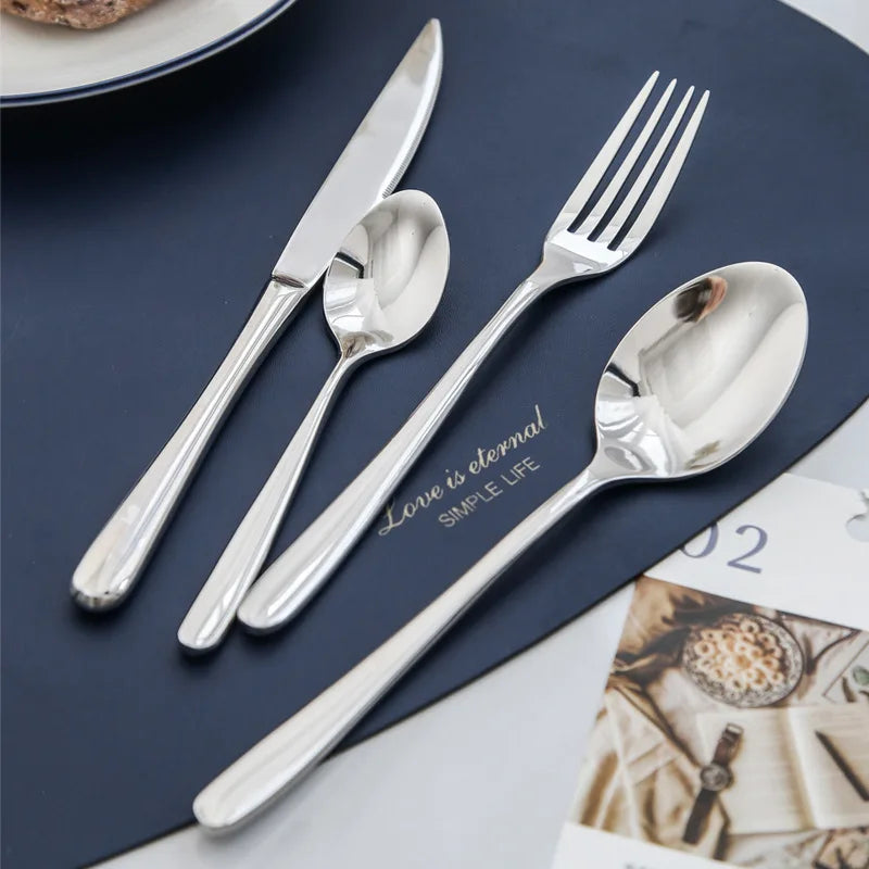 Classic 304 Stainless Steel Cutlery Set Steak Fork Knife Spoon Silverware Restaurant Cutlery Set