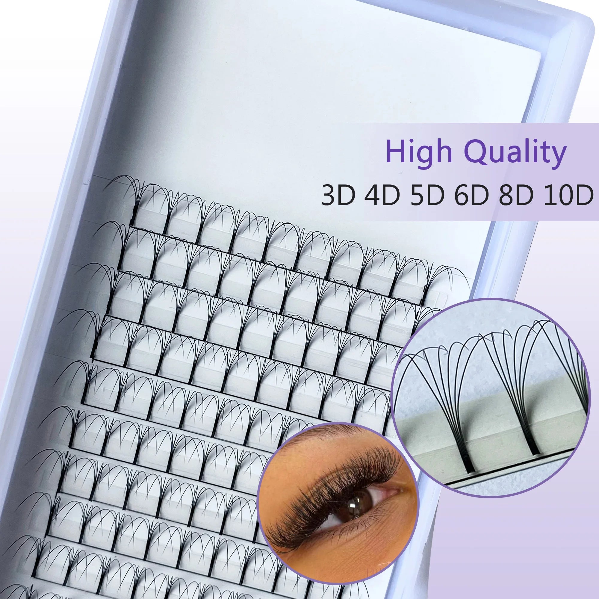 6D Lash Extensions Long Stem Pre Fan Eyelash Extension Wholesale Vendor Dark Fluffy Mix Premade Lash Fan Trays