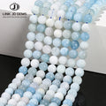 JD Wholesale 8mm Round Smooth Loose Spacer Gemstone Natural Dark Dream Aquamarine Beads for Jewelry Making