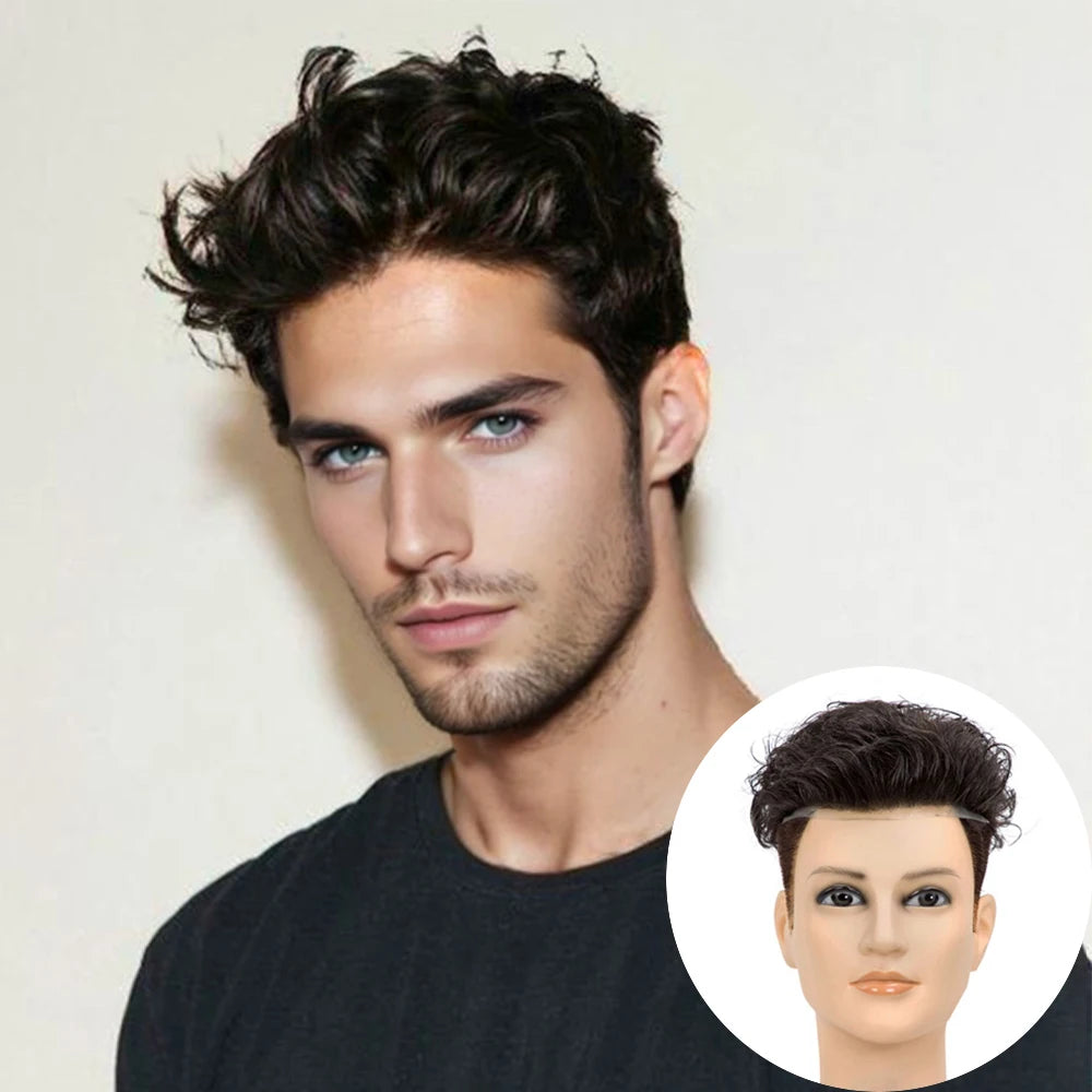 BLT Pre-styled Thin Skin Base  Men's Wig 100% Human Hair Toupee for Men Stock Hairpiece Replacement Systems Men