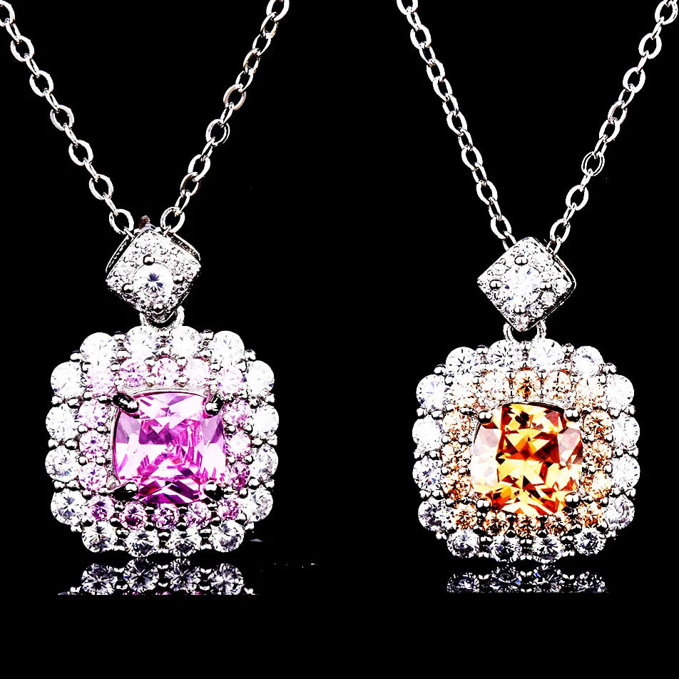 CAOSHI Noble Necklace Pendant Multi Layer Bling Bling Royal Pink Yellow Zircon Silver Crystal Pure Luxury Necklace Women