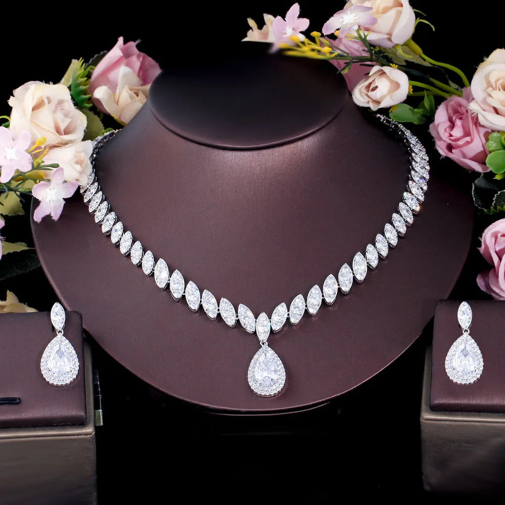 Eco-friendly Brass Micro Zircon Platinum Plated Necklace Earrings Set Bride's Accessory Parties Engagements Anniversaries