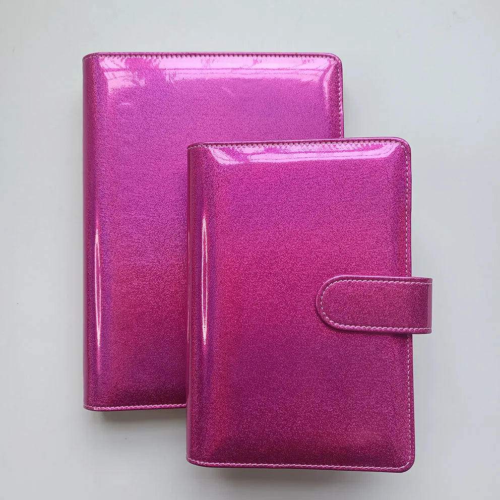 Top Sales Custom Portable Shiny Glitter Durable  PU Leather Agenda Loose Leaf  6 Rings Notebook Cover Budget Planner Binder A6