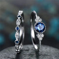 Huitan Ring Set Tiny Royal Blue Green Round CZ Bright Thin Rings Lady Girls Fashion Party Silver Simple Finger Dainty Ring Set
